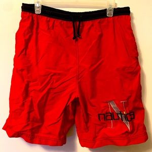 Nautica Men’s Red Swim Trunks with Black Accents